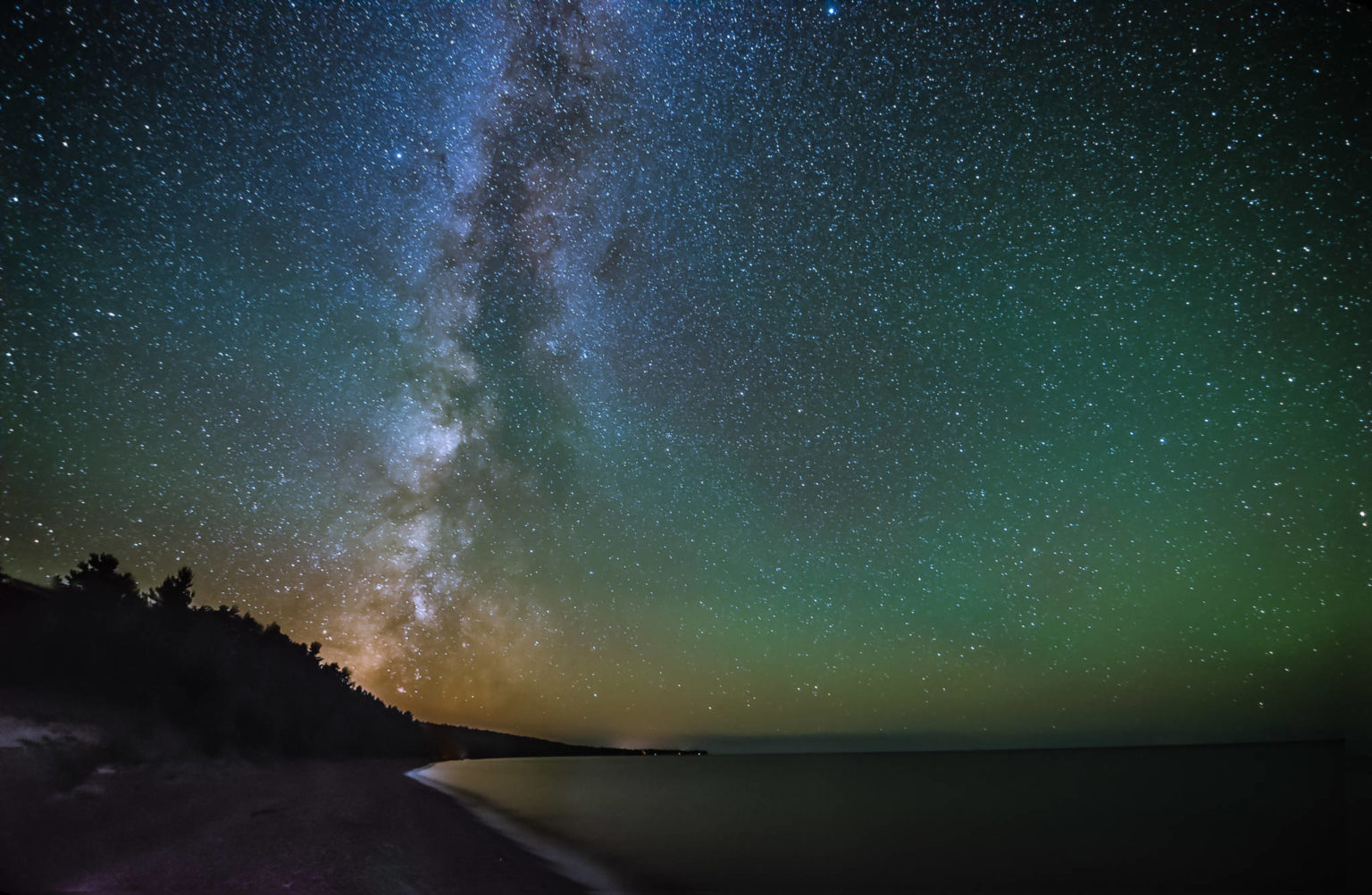 Moon Beach Milky Way and Northern Lights - Starry Night